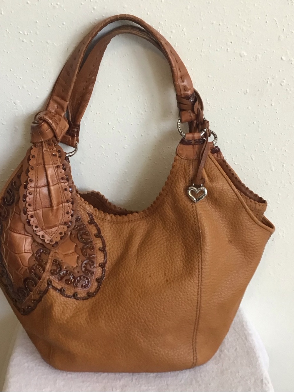 Brighton Women’s Deep Tan Leather Hobo Bag with Heart Charm